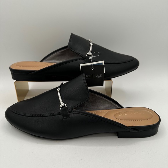 Rachel Zoe Shoes - RACHEL ZOE Alani Black Faux Leather Mules Silver Horsebit Buckle Detail NWT 10